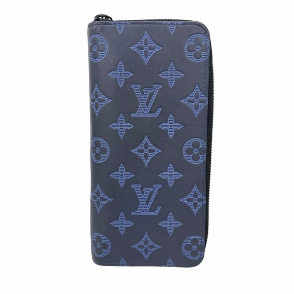 Louis Vuitton Monogram Shadow Zippy Wallet Vertical M80423 Navy Men's Long - Picture 1 of 13